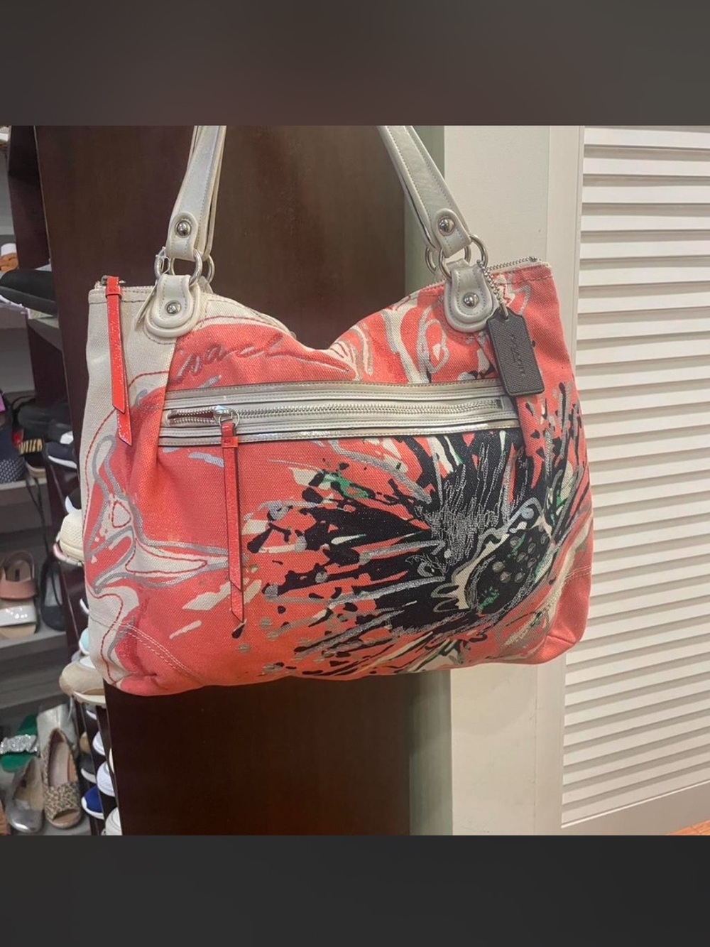 Coach designer Coral Floral Canvas Shoulder Bag
